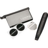 Kit reparatie anvelopa Lezyne cutie din aliaj 2 leviere 6 petice 1 aripa de protectie 1 burduf anvelopa gri