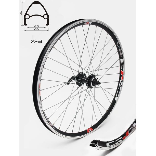 Roata Bicicleta Fata Crosser X3, 36H, 26", QR Disc, Negru