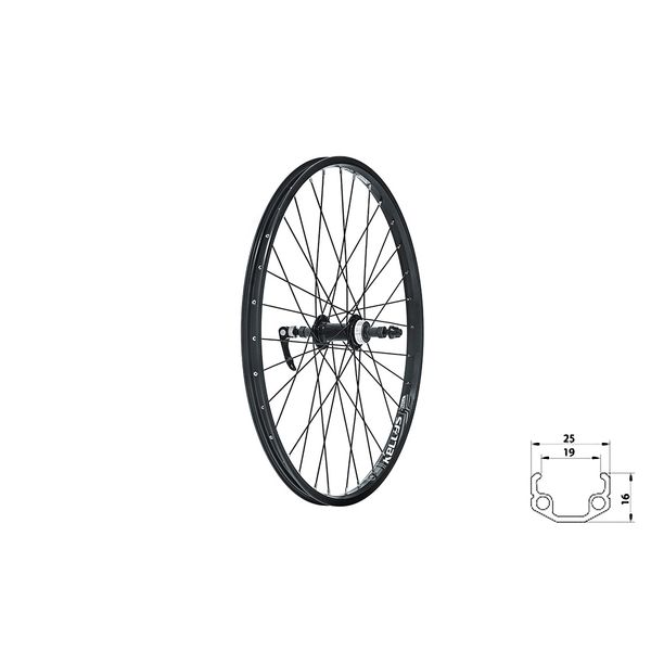 Roata Bicicleta Spate KLS Wasper Freewheel V-brake R 24 Negru