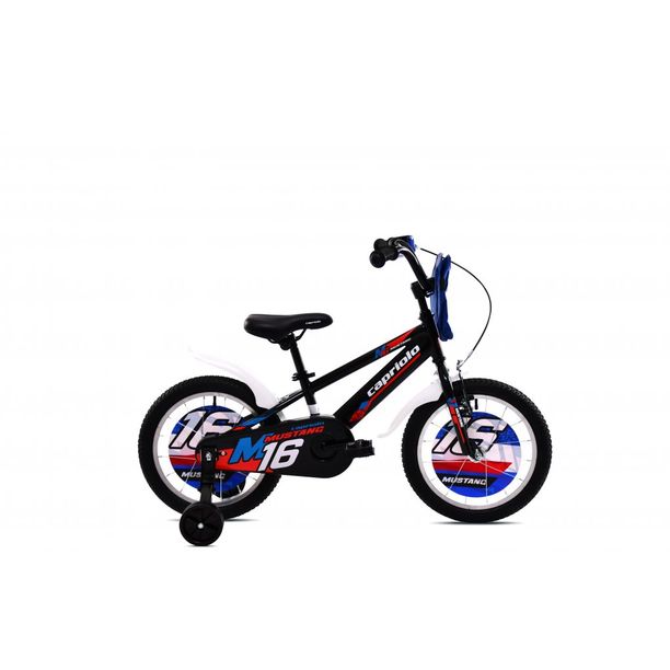 Bicicleta Copii cu Roti Ajutatoare Capriolo Mustang 16 negru albastru rosu