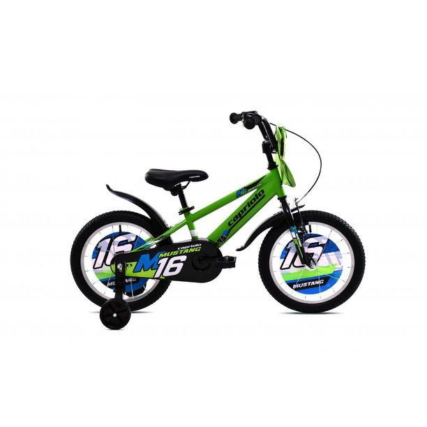 Bicicleta Copii cu Roti Ajutatoare Capriolo Mustang 16 Verde-Negru