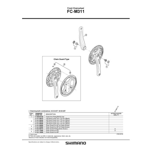 Brat pedalier Shimano FC-M311 170MM