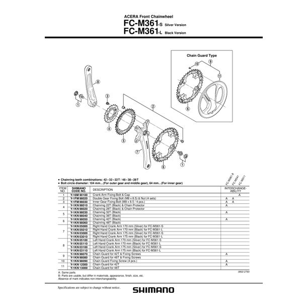 Foaie angrenaj Pedalier Shimano FC-M361 22T