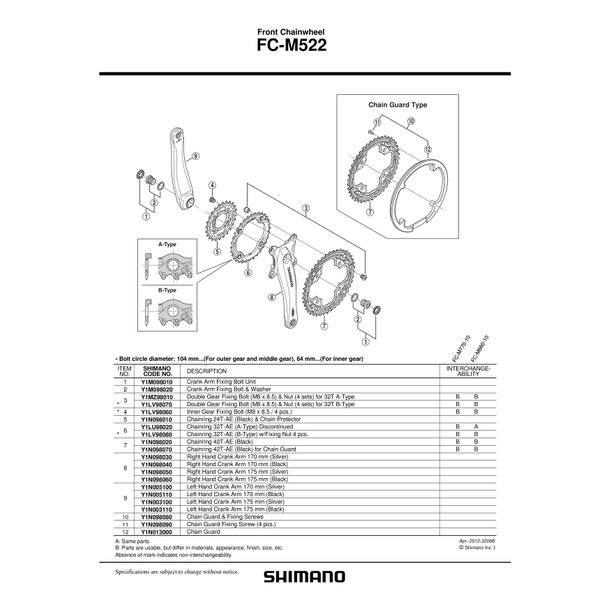 Foaie angrenaj Pedalier Shimano FC-M522 24T