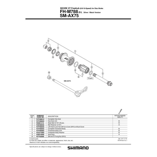 Ax Bicicleta Butuc Shimano FH-M788 COMPLET