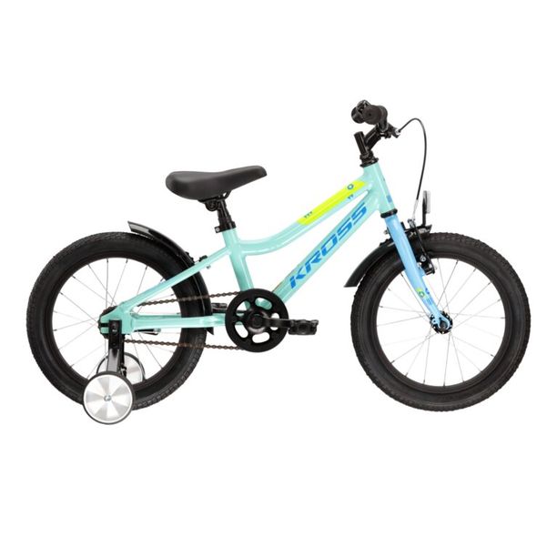 Bicicleta Copii cu Roti Ajutatoare Kross Mini 4.0 16 Turcoaz-Albastru-Verde