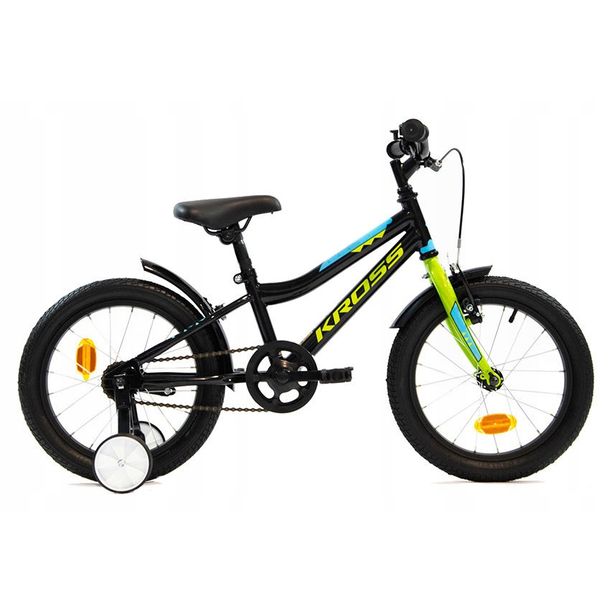 Bicicleta Copii cu Roti Ajutatoare Kross Racer 3.0 16 Negru-Lime-Albastru