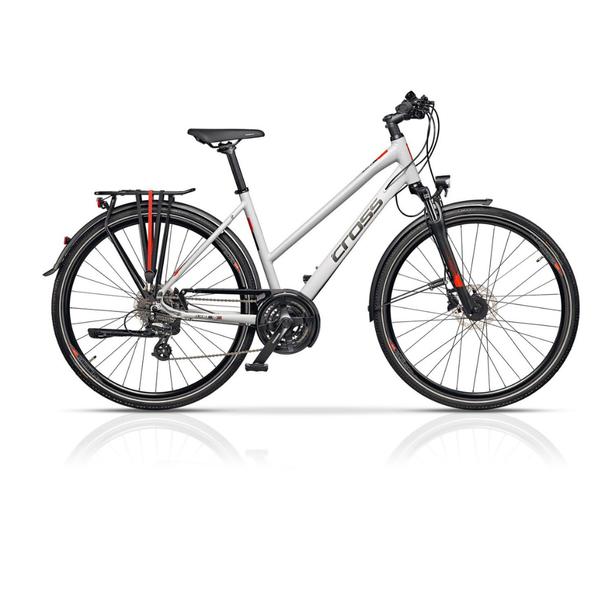 Bicicleta Trekking Cross Amber, Dama, Alb-Gri-Rosu