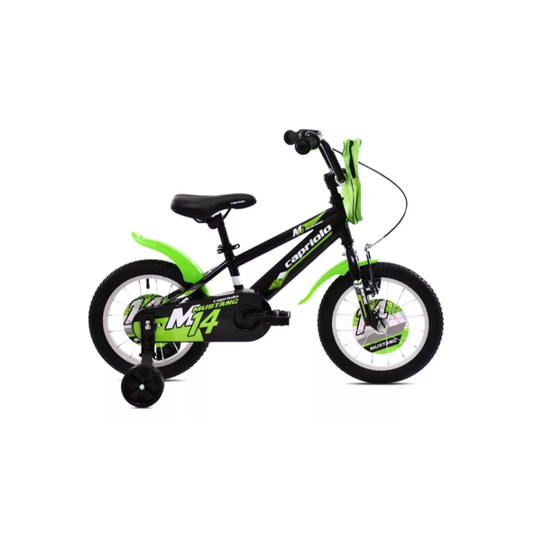 Bicicleta Copii cu Roti Ajutatoare Capriolo Mustang 14 Negru-Verde