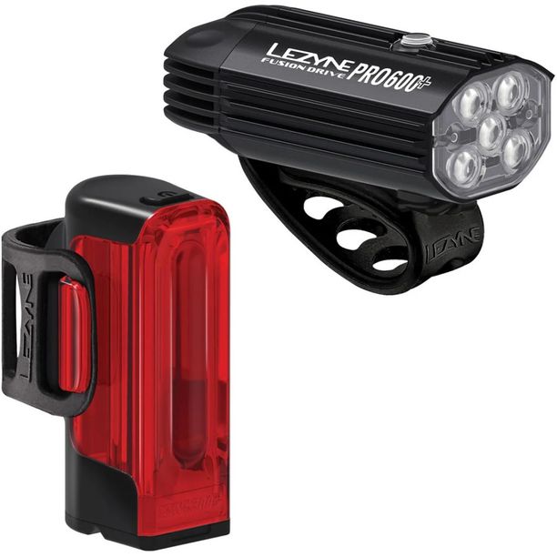 Set Lumini Fata-Spate Lezyne Fusion Drive Pro 600 si Strip Drive 300 Negru Satin