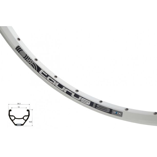 Janta Bicicleta Dubla 26 inch RYDE Taurus 19, 36 gauri, frana Disc, alb