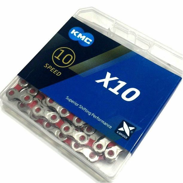 Lant Bicicleta KMC X10, 10Vit, 1/2 x11/128, 116 zale, Argintiu-Rosu