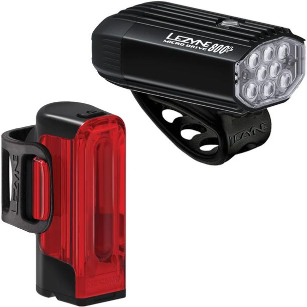 Set Lumini Fata-Spate Lezyne Micro Drive 800 si Strip Drive 300 Negru Satin