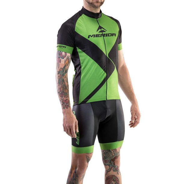 Tricou Tehnic Ciclism Merida Rhombe Design Scurt Verde-Negru
