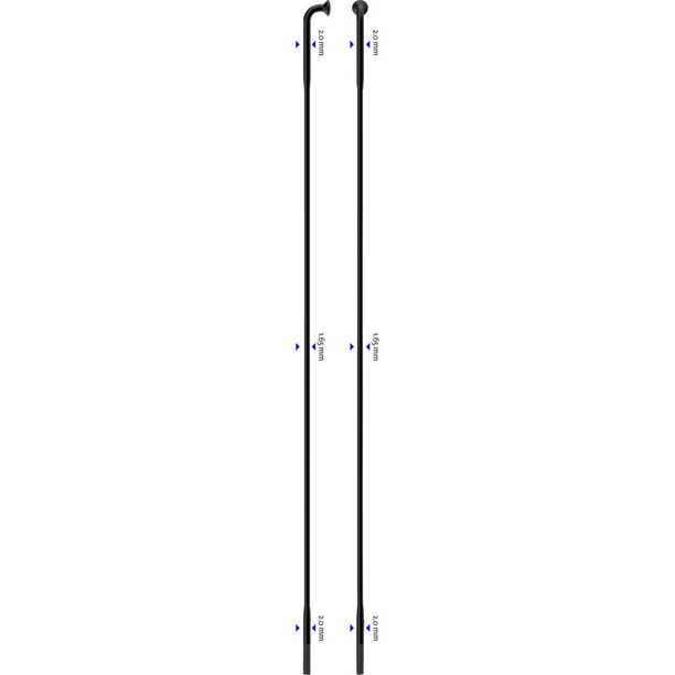 Spite Sapim D-Light negre, 2.0-1.65-2.0x264mm