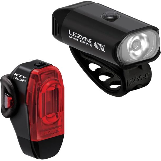 Set Lumini Fata-Spate Lezyne Mini Drive 400XL si KTV Drive Pro Plus Negru